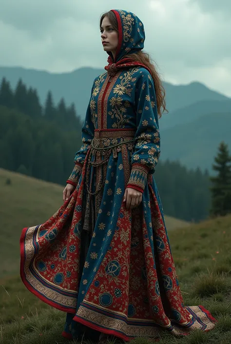 Slavic-folk clothing with electronic inserts.