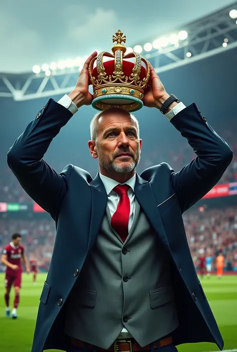 Picture shows Liverpool coach Arne Slot takes Crown from Manchester city coach pep gardiola head