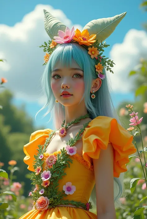 Art board, Best quality, Spring costume, colored hair,   outdoor ,clouds , the upper body,