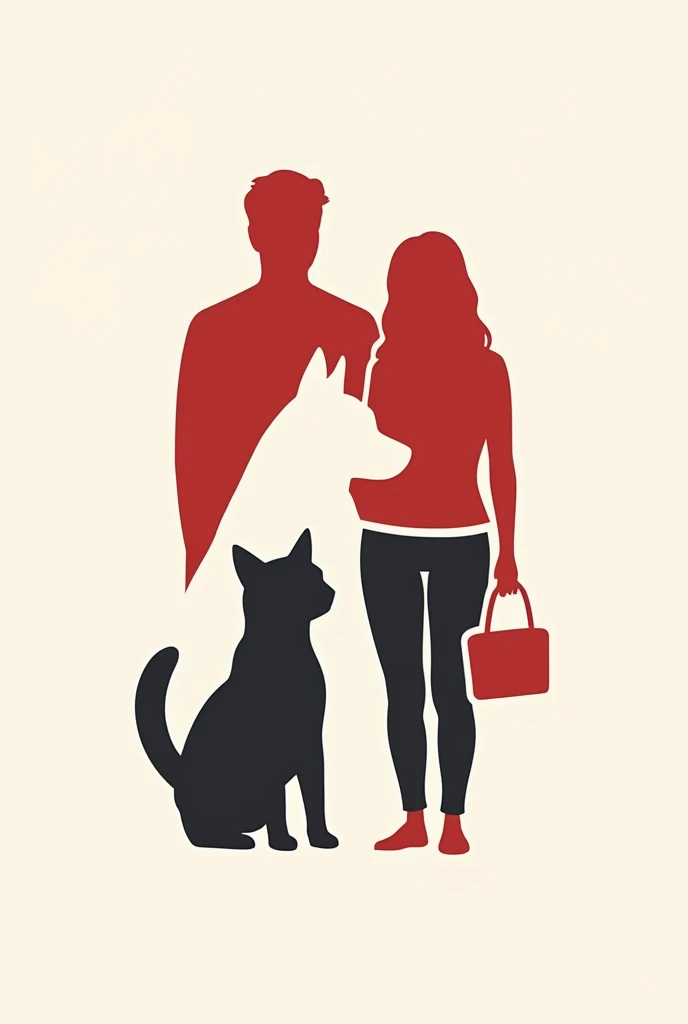 Make a logo for cat, dog and pet owner for company. The color pallete must be red, white and black