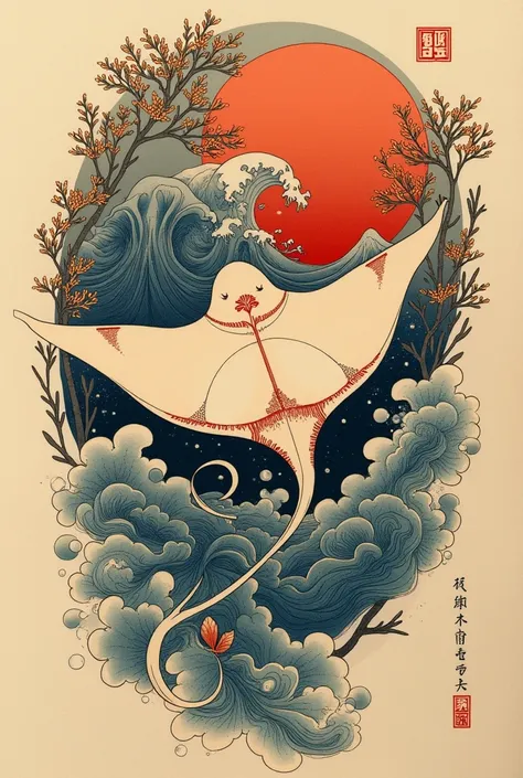  Stingray tattoo in Japanese style  ukiyo-e