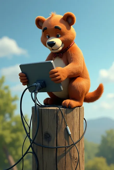 I want you to create Barney Bear by installing the Internet, On top of the post . realistic