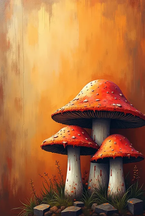  Mushroom and mushroom wallpaper , warm-colored .
 Let the mushrooms be to the right of the bottom corner.
And let the mushrooms be in melted graffiti style
The beautiful brown background 