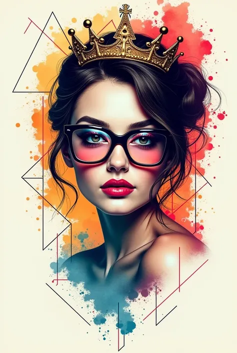 abstractive blurry pattern colored tattoo abstract sketch stylish sexy girls head with glasses and crown and sign "princess" on empty background with patterns style best quality hyper realistic Watercolor Tattoo Style on empty background without background...