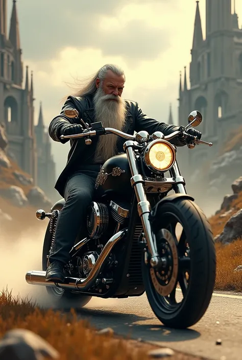 Odin riding motorcycle on valhalla