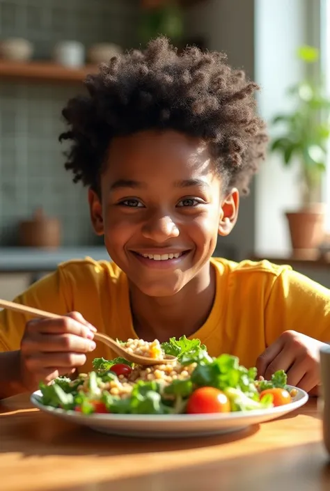 A youth
eats healthy food