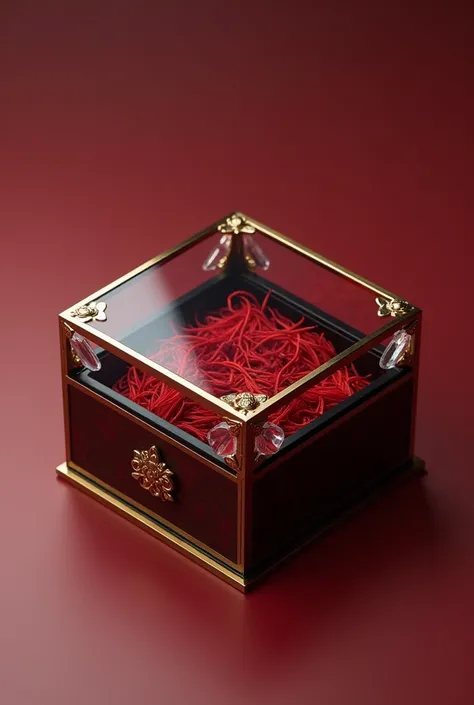 DESIGN A VERY LUXURIOUS SMALL SIZE PACKING BOX SPECIAL FOR SAFFRON PRODUCT 
To make it cheap and convenient, so luxurious, coloring. 
It is made of special metal and crystal, red black gold.