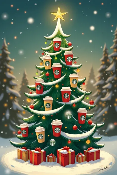 Basic Starbucks Christmas tree illustration for an event
