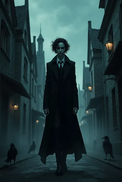 Make me an anime by Bil Skarsgard that looks like the movie about the raven