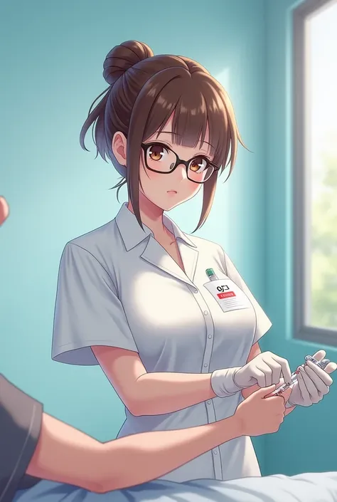  infirmary teacher、Busty、Glasses、Brown Hair、 short、Beauty、White、injection