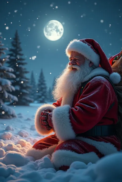 (photorealism:1.2), snow, Christmas, night time, moon,Star Santa Claus,


