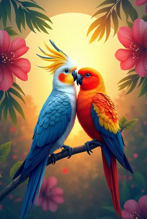 Aviary logo contains cocatail and lovebird, colorful background