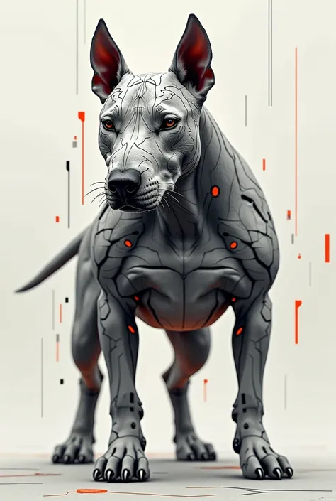 I would like you to take a picture of a bull terrier drawn with graphic textures but that it is an image that doesnt exist anywhere