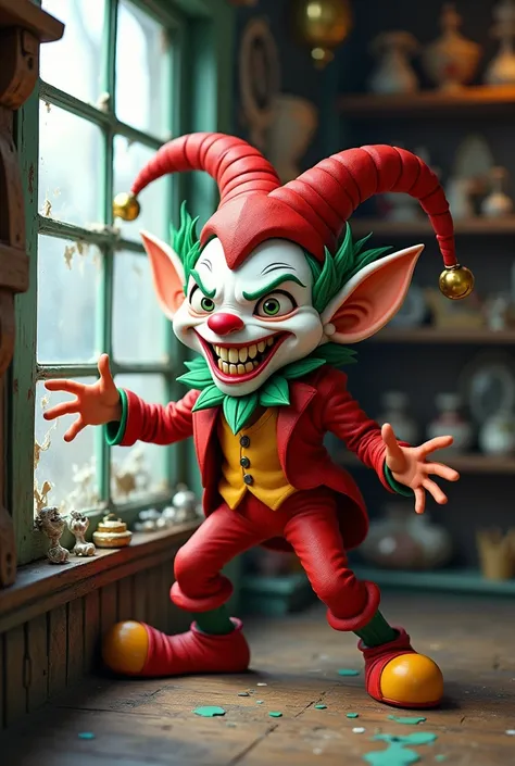 I would like the image of a joker imp bought in a store who knows how to flatten out the window in a funny way. 