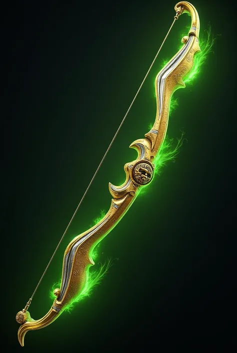 A bow called "Toxic Golden Bow" made of gold, with a bit of green neon parts, a bit of silver and some spruce wood