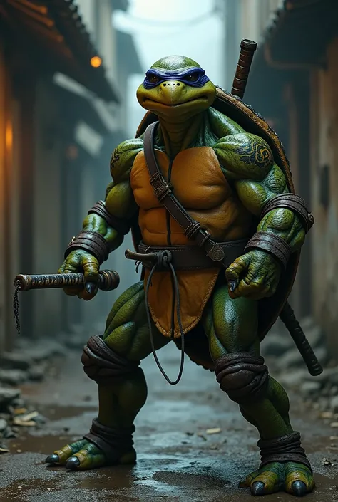 A ninja turtle with a katana in its hand. 