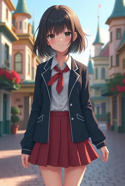 (photorealistic:1.4), best quality, raw 8k photo, extremely detailed japanese beautiful girl, extremely detailed eyes, cute face, ultra-detailed, ultra high res, amazing, (blazer, tie), smile, detailed school girl, (disneyland:1.4), beautiful detailed girl...