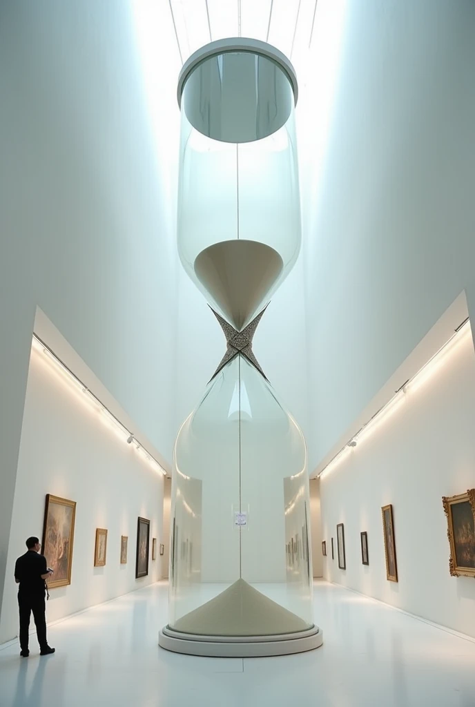 Create me an art gallery with the concept of a 2-story hourglass 