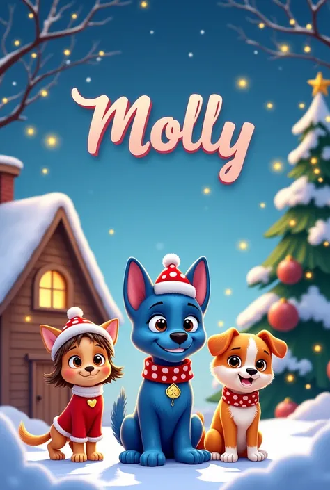 Cartoon Bluey Christmas theme with first name written Molly