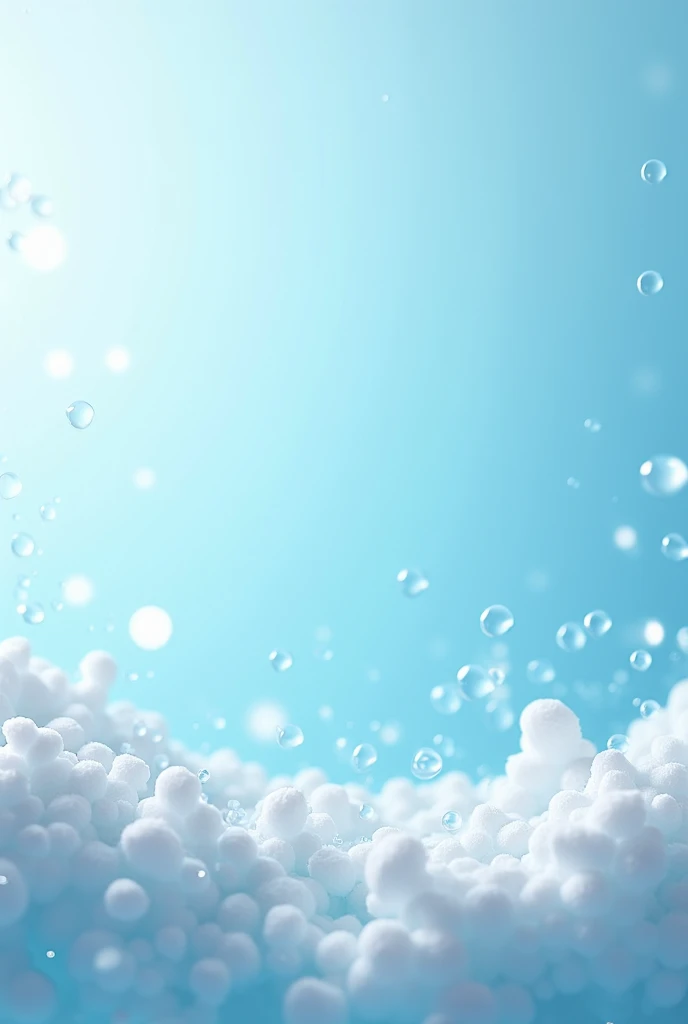 I want an image for a background of a label of a liquid detergent that has transparent bubbles and in the lower part of the label a very white foam which can only be seen up to the first part of the size of the label and in the center it fades so as not to...