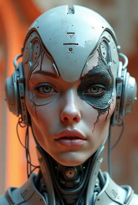 Intricate 3d rendering of highly detailed beautiful ceramic and silver metal, masculine robot face, looking at the camera, robot, robot part, 150 mm, beautiful studio soft light, rim light, vibrant details, luxurious cyberpunk, lace, surreal, anatomy, faci...