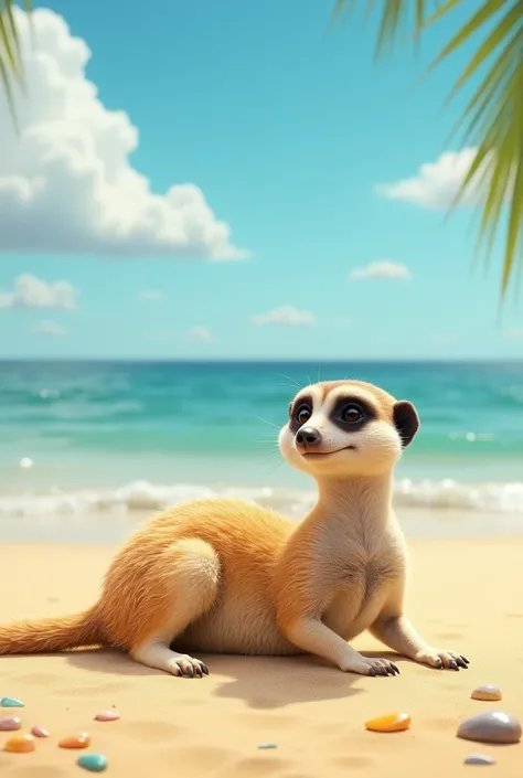 Meercat 
Laying on the beach
