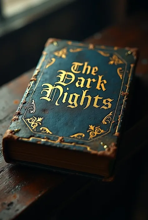  A dusty book with a title "The Dark Nights " in golden color