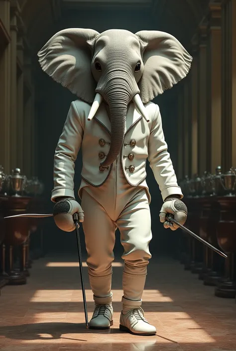 Make an elephant out of a fencers outfit Fencing duel 