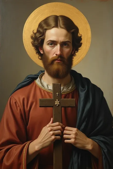 a close up of a painting of a man with a cross, portrait of saint, christian saint, saint, inspired by Taddeo Gaddi, inspired by Francisco de Holanda, francisco de zurbaran, orthodox saint, saint, christian saint, portrait of gracious saint