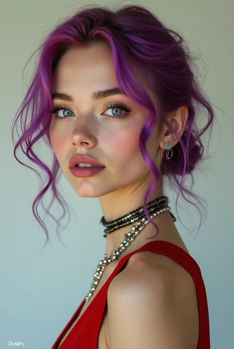 Girl with dyed hair and elegant clothes 
