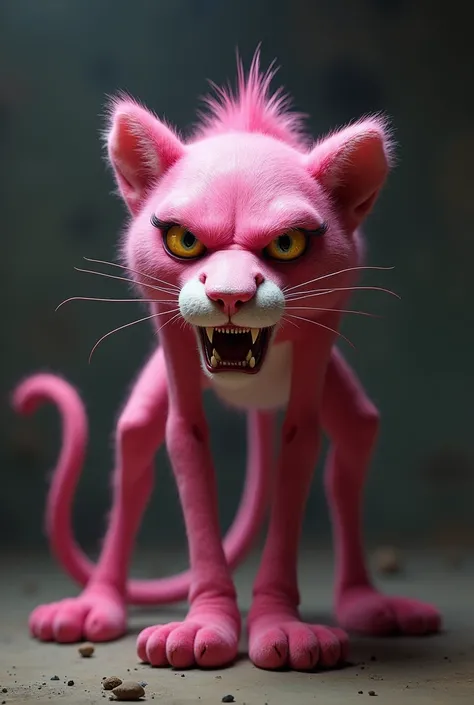  pink panther with an evil face, With all four legs the show 