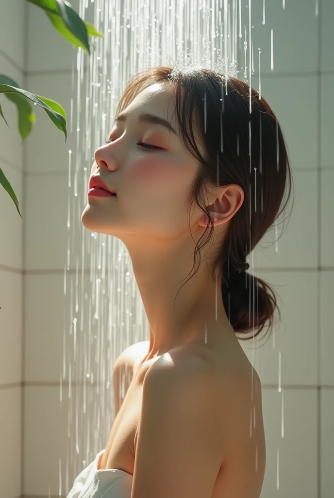 Beautiful young girl taking a shower