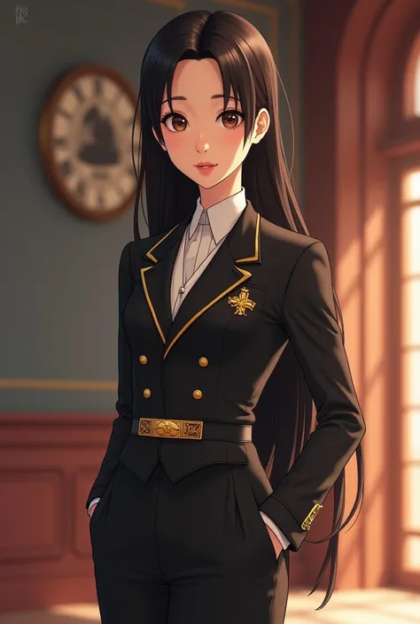 Animate full body 

**Ji Ling **:
- **hair**: dark and straight,  falls softly on her forehead with a healthy shine .  She often wears it elegantly styled ,  reflecting her aristocratic status .
- **eyes**:  Of a deep color that conveys a mix of intelligen...