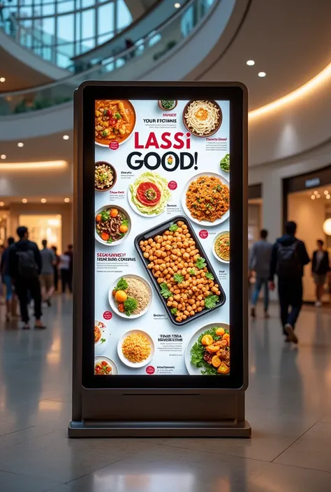  An advertisement  (poster or poster )  of an electronic food magazine in a mall. (What is in front of you how to edit easily)