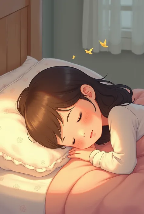 cute animated woman sleeping 