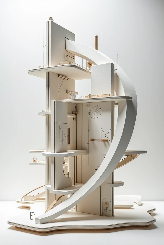  Create an abstract model that symbolizes the efforts of the architecture student and the engineering career.  This must have linear elements ,  interrelation of the form , SERIAL PLANS, elements of composition ,  geometric and organic shapes and panels wi...