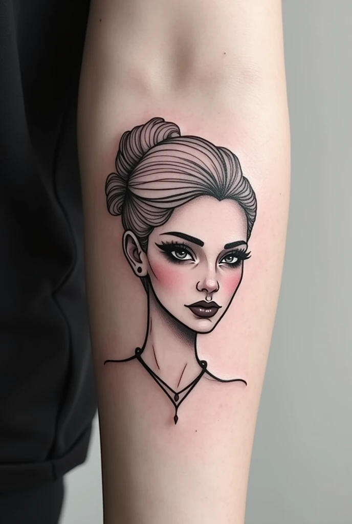 Minimalist tattoo of gothic woman, fine line