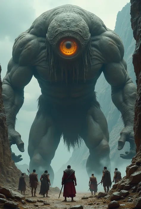 Ulysses and his crew encounter a large, one-eyed Cyclops.