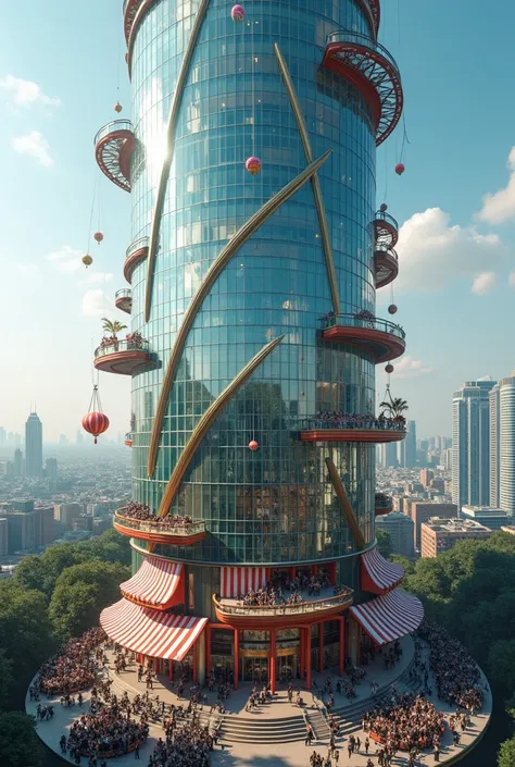 office building , glass tower with circus elements