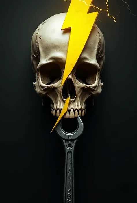 Skull with a yellow lightning bolt and a wrench