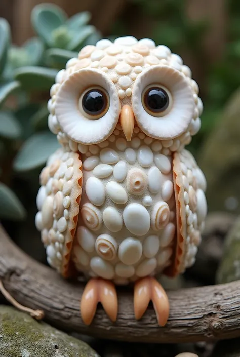 An owl made from seashells, Maximum 25 shells in the construction of owls of any size sea shells and they have to be semi-round