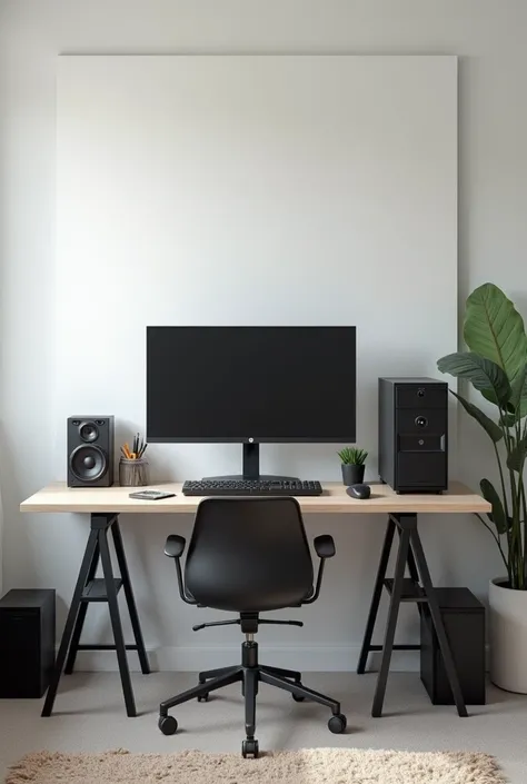 Create an image of a teenage gamers desk showing the empty wall