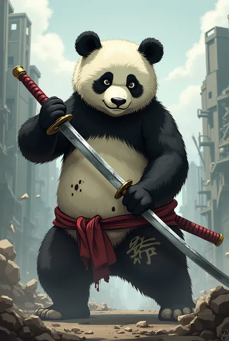 Animated panda character with katana aftet war