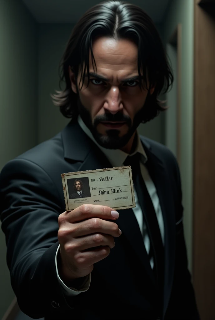 John wick holding id saying john blick