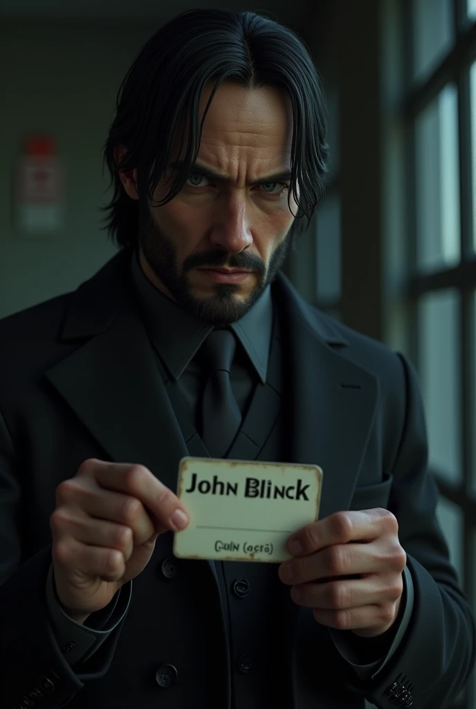 John wick holding id saying john blick