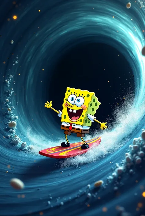 SpongeBob surfing a black hole