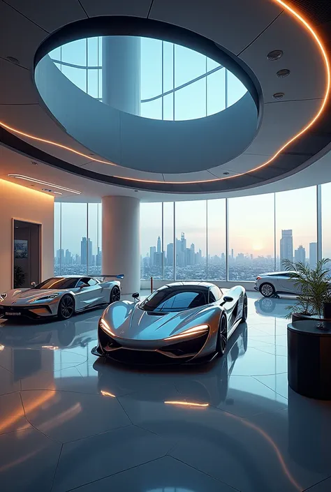  Create 10 to 20 images related to a modern car layout some suggestions for prompts : 
Futuristic car showroom with interactive screens 