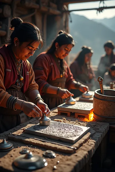 Artisanal silver casting and molding process by the Incas in ancient Peru 