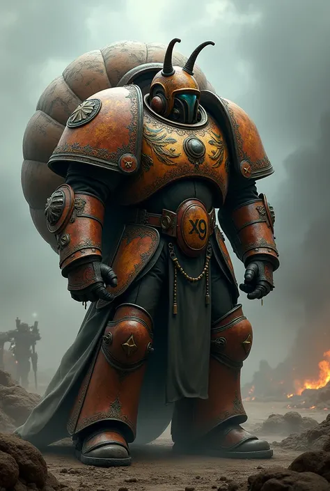 Adeptus Astartes Warhammer 40000 snail with the inscription on the armor XP9