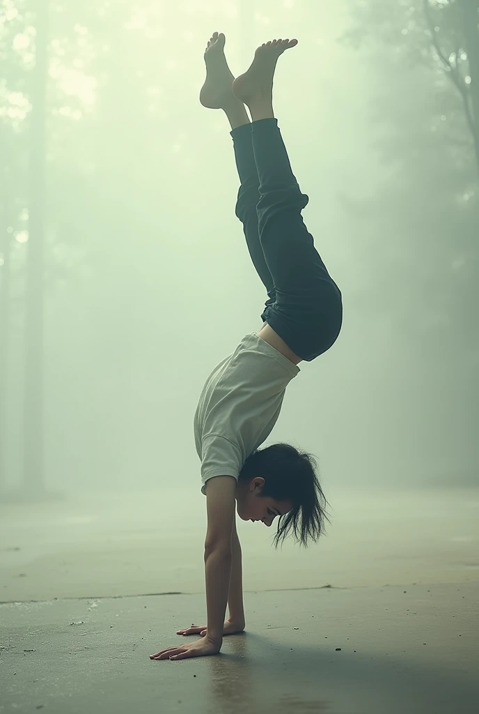 Image of a teenager walking on his back 